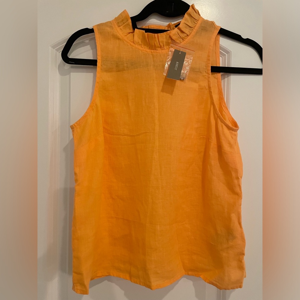 J. Crew linen ruffle neck tank